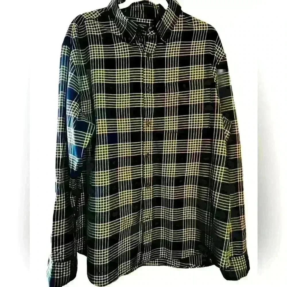 Banana Republic Blue & Green Checkered Print Shirt Size XL 100 % Cotton